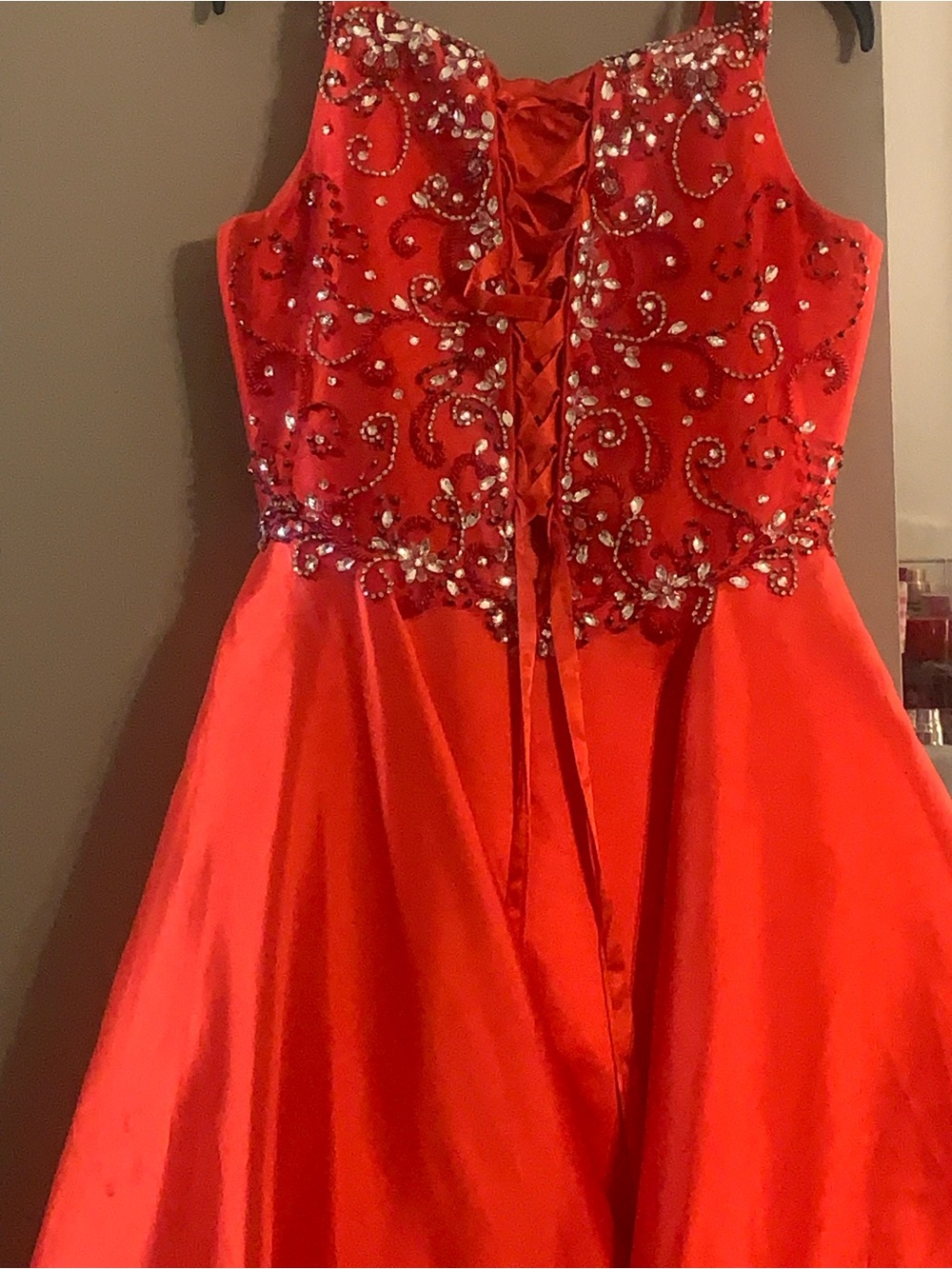 Red Beaded Lace-Up Formal Dress for Girls